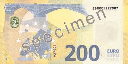 Billet de 200 euro — Deuxième série « Europa » (depuis 2013) — verso