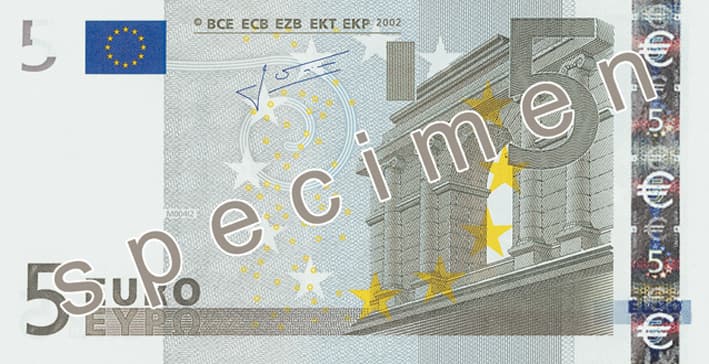 Billet de 5 euro — Première série (2002 – 2013) — recto
