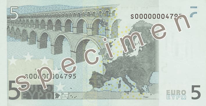 Billet de 5 euro — Première série (2002 – 2013) — verso